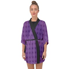 Pattern Spiders Purple And Black Halloween Gothic Modern Half Sleeve Chiffon Kimono by genx