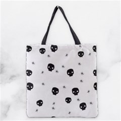 Pattern Skull Stars Handrawn Naive Halloween Gothic Black And White Grocery Tote Bag by genx