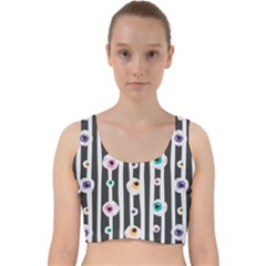 Pattern Eyeball Black And White Naive Stripes Gothic Halloween Velvet Racer Back Crop Top by genx