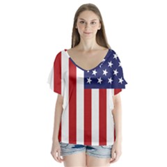 Us Flag Stars And Stripes Maga V-neck Flutter Sleeve Top by snek