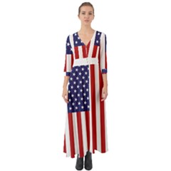 Us Flag Stars And Stripes Maga Button Up Boho Maxi Dress by snek