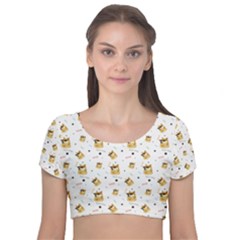 Doge Much Thug Wow Pattern Funny Kekistan Meme Dog White Velvet Short Sleeve Crop Top  by snek