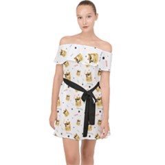 Doge Much Thug Wow Pattern Funny Kekistan Meme Dog White Off Shoulder Chiffon Dress by snek