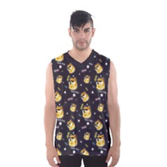 Doge Much Thug Wow Pattern Funny Kekistan Meme Dog Black Background Men s Basketball Tank Top by snek