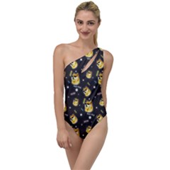 Doge Much Thug Wow Pattern Funny Kekistan Meme Dog Black Background To One Side Swimsuit by snek