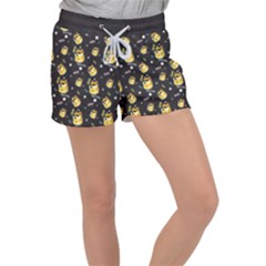 Doge Much Thug Wow Pattern Funny Kekistan Meme Dog Black Background Women s Velour Lounge Shorts by snek