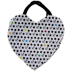 Boston Terrier Dog Pattern With Rainbow And Black Polka Dots Giant Heart Shaped Tote by genx