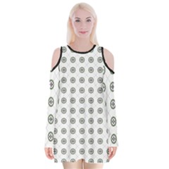 Logo Kekistan Pattern Elegant With Lines On White Background Velvet Long Sleeve Shoulder Cutout Dress by snek