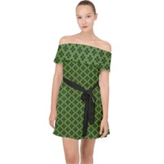 Logo Kek Pattern Black And Kekistan Green Background Off Shoulder Chiffon Dress by snek