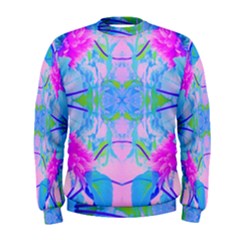 Pink And Purple Dahlia On Blue Pattern Men s Sweatshirt by myrubiogarden