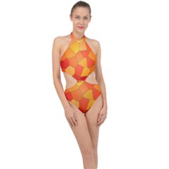 Background Pattern Orange Mosaic Halter Side Cut Swimsuit by Mariart