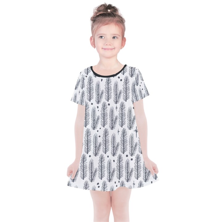 Christmas Pine Pattern Organic hand drawn Modern black and white Kids  Simple Cotton Dress