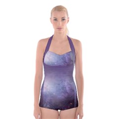 Orion Nebula Pastel Violet Purple Turquoise Blue Star Formation Boyleg Halter Swimsuit  by genx