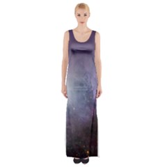 Orion Nebula Pastel Violet Purple Turquoise Blue Star Formation Maxi Thigh Split Dress by genx