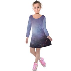 Orion Nebula Pastel Violet Purple Turquoise Blue Star Formation Kids  Long Sleeve Velvet Dress by genx