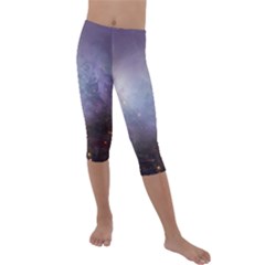 Orion Nebula Pastel Violet Purple Turquoise Blue Star Formation Kids  Lightweight Velour Capri Leggings  by genx