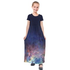 Lagoon Nebula Interstellar Cloud Pastel Pink, Turquoise And Yellow Stars Kids  Short Sleeve Maxi Dress by genx