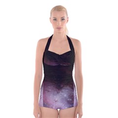 Eagle Nebula Wine Pink And Purple Pastel Stars Astronomy Boyleg Halter Swimsuit  by genx