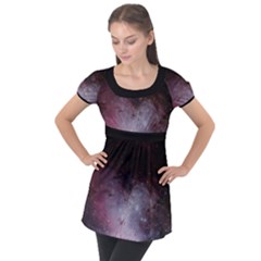 Eagle Nebula Wine Pink And Purple Pastel Stars Astronomy Puff Sleeve Tunic Top by genx