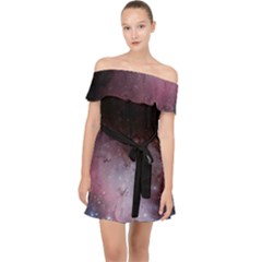 Eagle Nebula Wine Pink And Purple Pastel Stars Astronomy Off Shoulder Chiffon Dress by genx