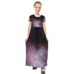 Eagle Nebula Wine Pink And Purple Pastel Stars Astronomy Kids  Short Sleeve Maxi Dress by genx