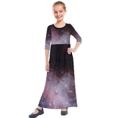 Eagle Nebula Wine Pink And Purple Pastel Stars Astronomy Kids  Quarter Sleeve Maxi Dress by genx