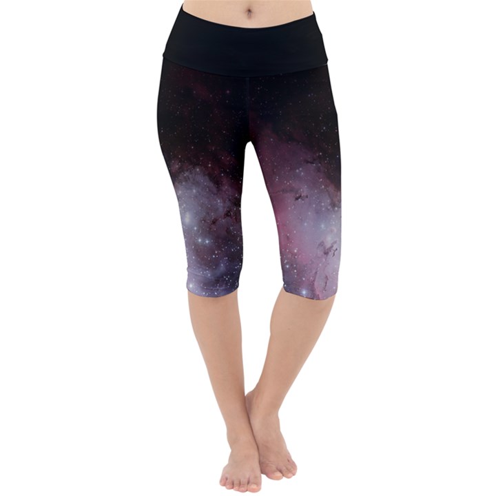 Eagle Nebula Wine Pink and Purple pastel Stars Astronomy Lightweight Velour Cropped Yoga Leggings