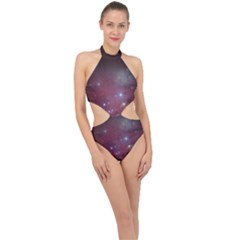 Christmas Tree Cluster Red Stars Nebula Constellation Astronomy Halter Side Cut Swimsuit by genx