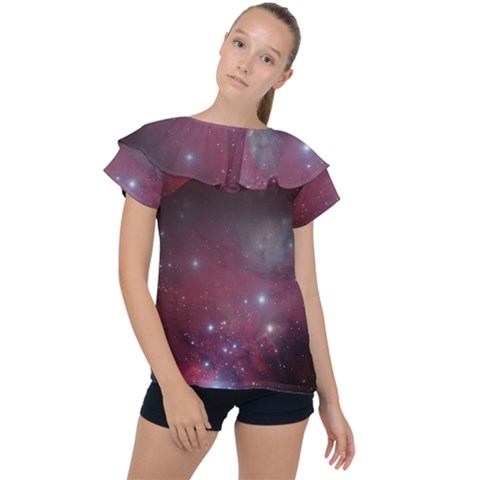 Christmas Tree Cluster Red Stars Nebula Constellation Astronomy Ruffle Collar Chiffon Blouse by genx