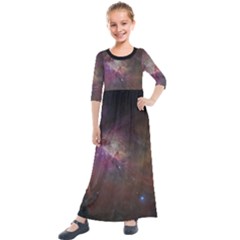 Orion Nebula Star Formation Orange Pink Brown Pastel Constellation Astronomy Kids  Quarter Sleeve Maxi Dress by genx