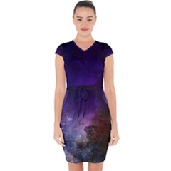 Carina Nebula Ngc 3372 The Grand Nebula Pink Purple And Blue With Shiny Stars Astronomy Capsleeve Drawstring Dress  by genx