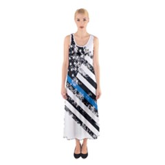 Usa Flag The Thin Blue Line I Back The Blue Usa Flag Grunge On White Background Sleeveless Maxi Dress by snek