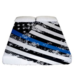 Usa Flag The Thin Blue Line I Back The Blue Usa Flag Grunge On White Background Fitted Sheet (california King Size) by snek