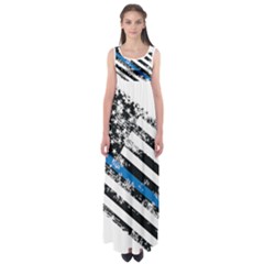 Usa Flag The Thin Blue Line I Back The Blue Usa Flag Grunge On White Background Empire Waist Maxi Dress by snek