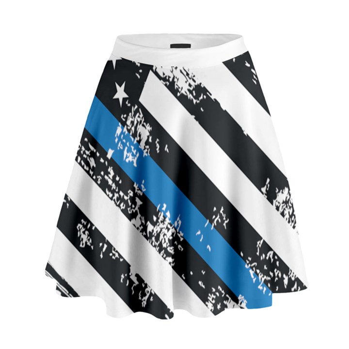 USA Flag The thin blue line I back the blue USA Flag Grunge on white background High Waist Skirt