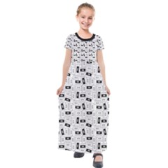 Tape Cassette 80s Retro Genx Pattern Black And White Kids  Short Sleeve Maxi Dress by genx