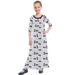 Tape Cassette 80s Retro Genx Pattern Black And White Kids  Quarter Sleeve Maxi Dress by genx