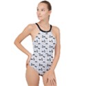 Tape Cassette 80s Retro GenX Pattern black and White High Neck One Piece Swimsuit View1