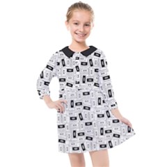 Tape Cassette 80s Retro Genx Pattern Black And White Kids  Quarter Sleeve Shirt Dress by genx