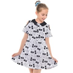 Tape Cassette 80s Retro Genx Pattern Black And White Kids  Short Sleeve Shirt Dress by genx