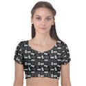 Tape Cassette 80s Retro GenX Pattern black and White Velvet Short Sleeve Crop Top  View1