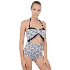 Scarab Pattern Egyptian Mythology Black And White Scallop Top Cut Out Swimsuit by genx