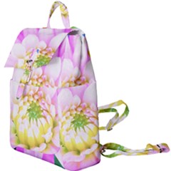 Pretty Pink, White And Yellow Cactus Dahlia Macro Buckle Everyday Backpack by myrubiogarden