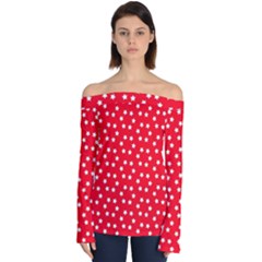 Christmas Pattern White Stars Red Off Shoulder Long Sleeve Top by Mariart