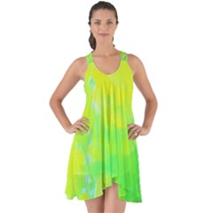 Fluorescent Yellow And Pink Abstract Garden Foliage Show Some Back Chiffon Dress by myrubiogarden