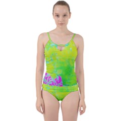 Fluorescent Yellow And Pink Abstract Garden Foliage Cut Out Top Tankini Set by myrubiogarden