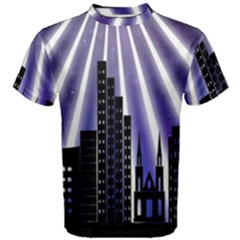 Superhero Background Lights City Men s Cotton Tee by Wegoenart