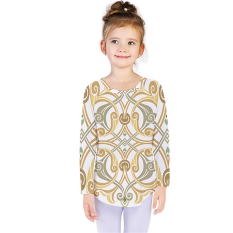 Arabesque Ornament Islamic Art Stencil Drawing Kids  Long Sleeve Tee by Wegoenart