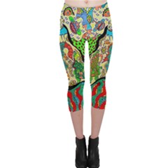 Supersonic Volcanic Sunmoon Faces Capri Leggings  by chellerayartisans