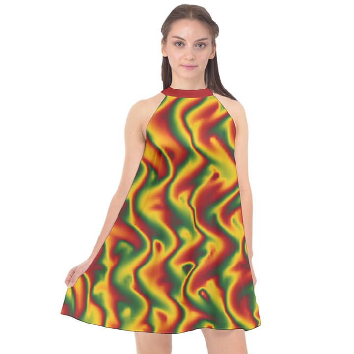 Reggae Smoky Waves  Halter Neckline Chiffon Dress 